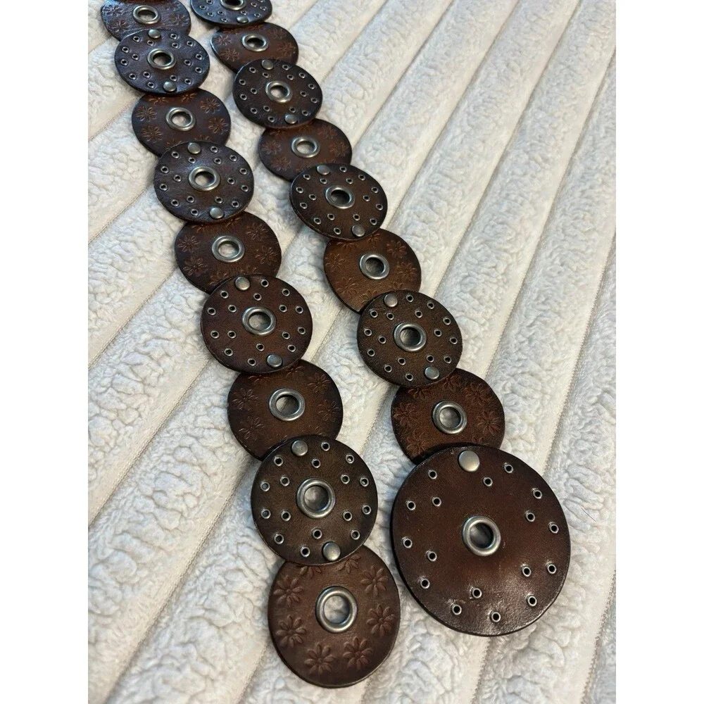 Vintage Ralph Lauren Leather Disc Belt Large Embossed Grommet 1970s Boho Western
